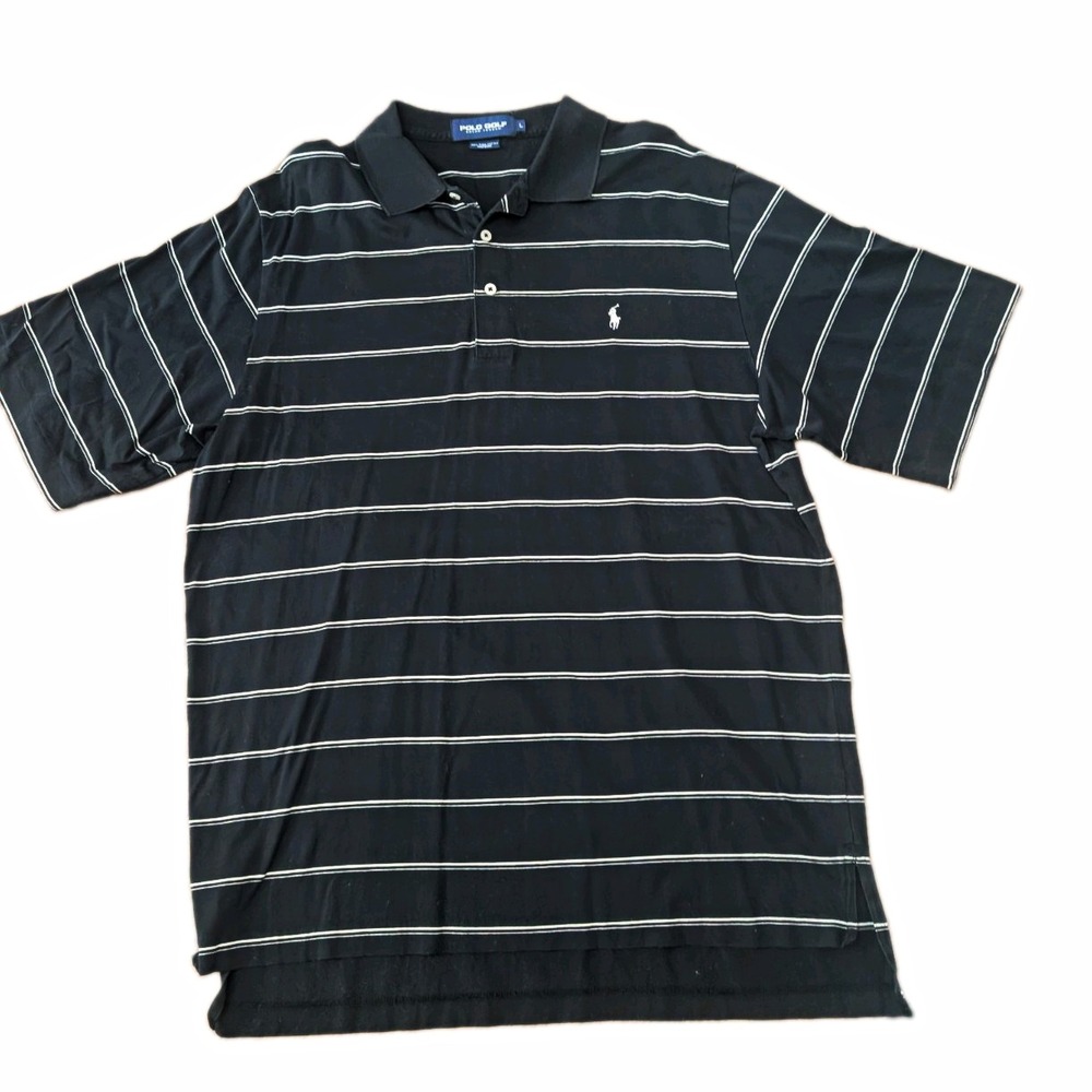 Polo Golf Ralph Lauren Men's L Black Striped Pima Cotton Short Sleeve Polo Shirt
